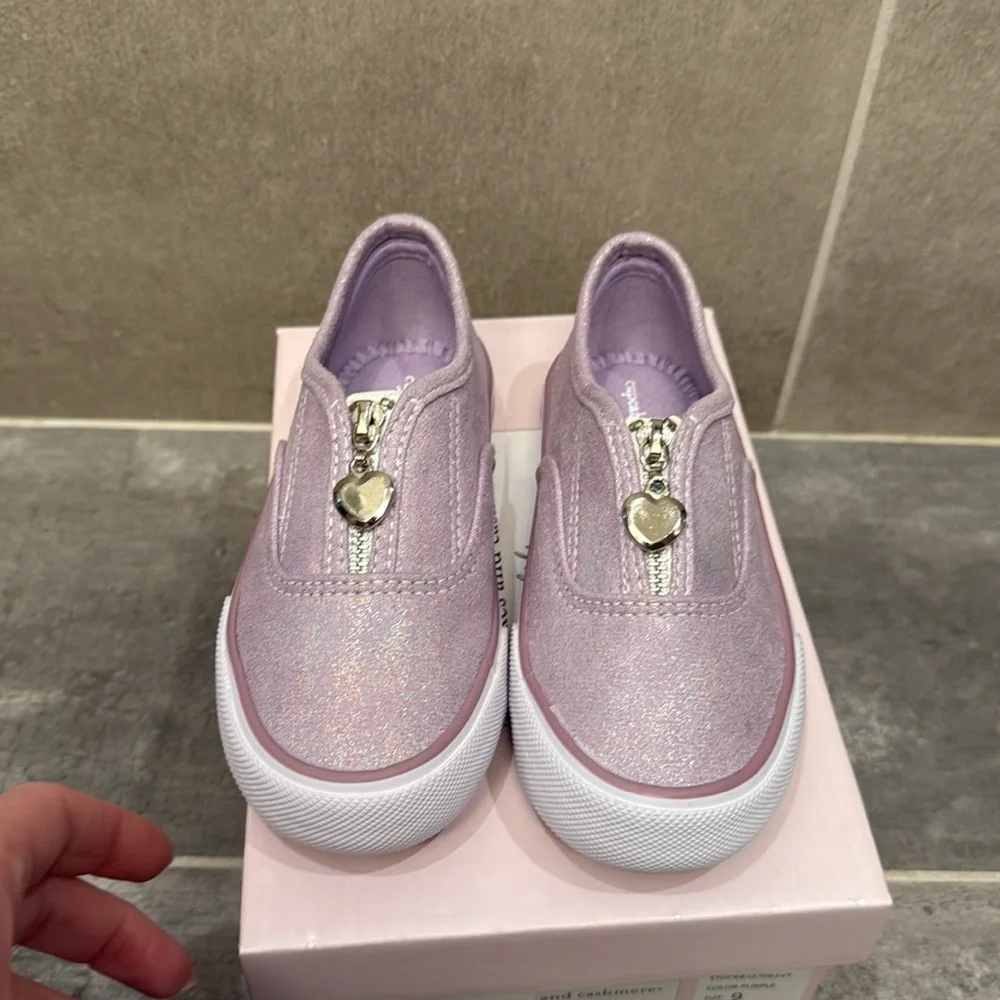 Toddler canvas heart zipper sneakers in sparkly purple - Picture 5 of 7